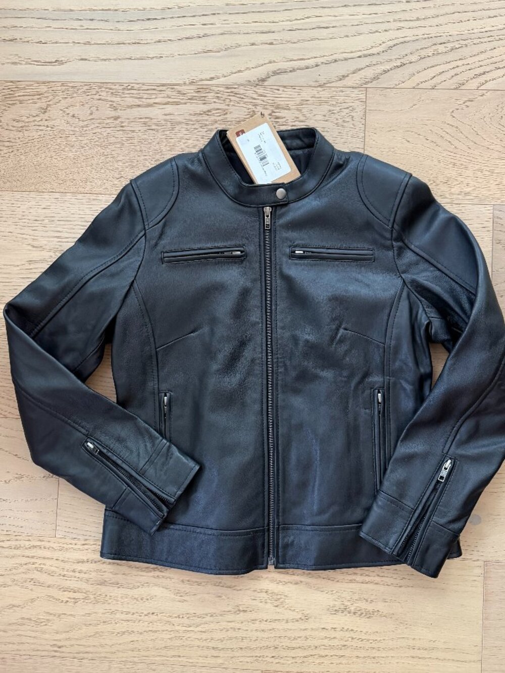 NWT Real Leather Moto Jacket, Size M, Black